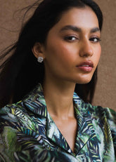 A woman wearing Tropical Ocean silk pajama set – ocean print women’s nightwear by LaRosa